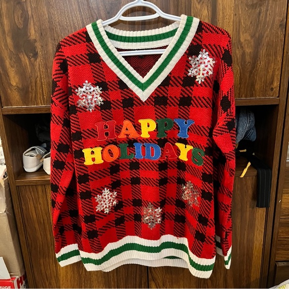 NWOT George Red and green plaid Christmas sweater - Picture 2 of 4